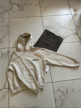 Essentials Cream Logo Pullover Hoodie
